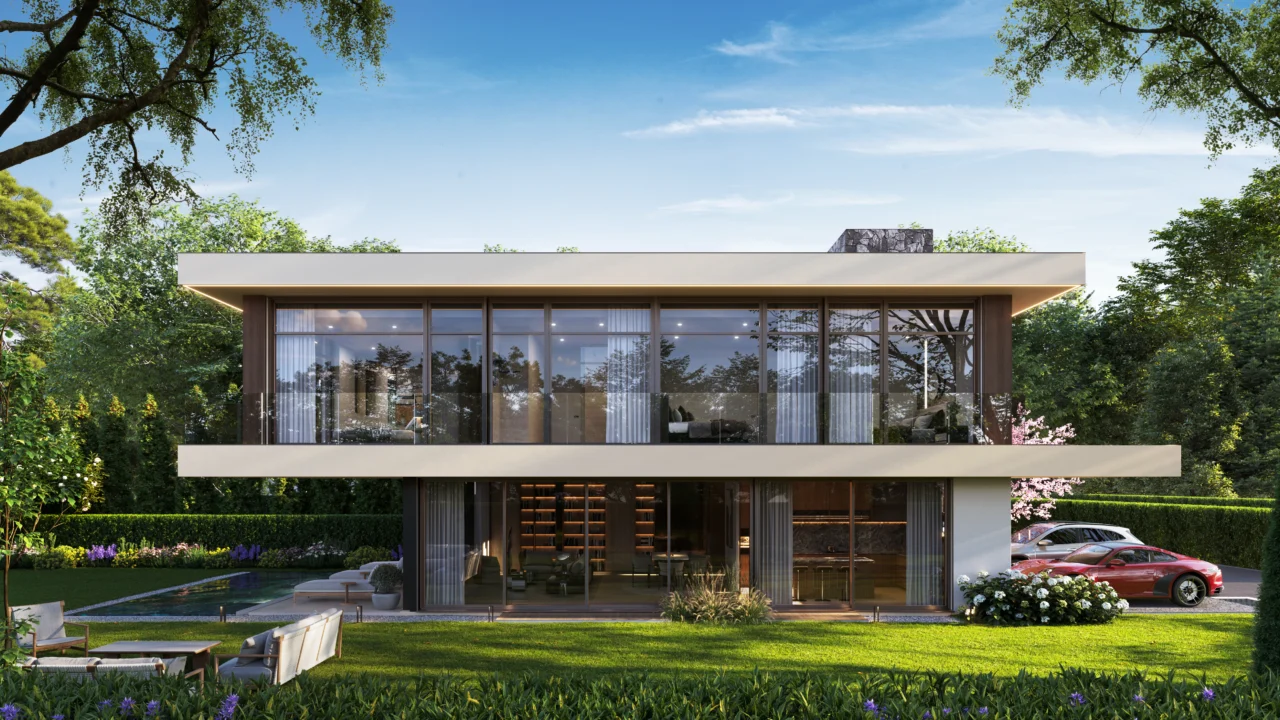 Perspective extérieure principale du projet ALLURE à Vandoeuvres à Genève
