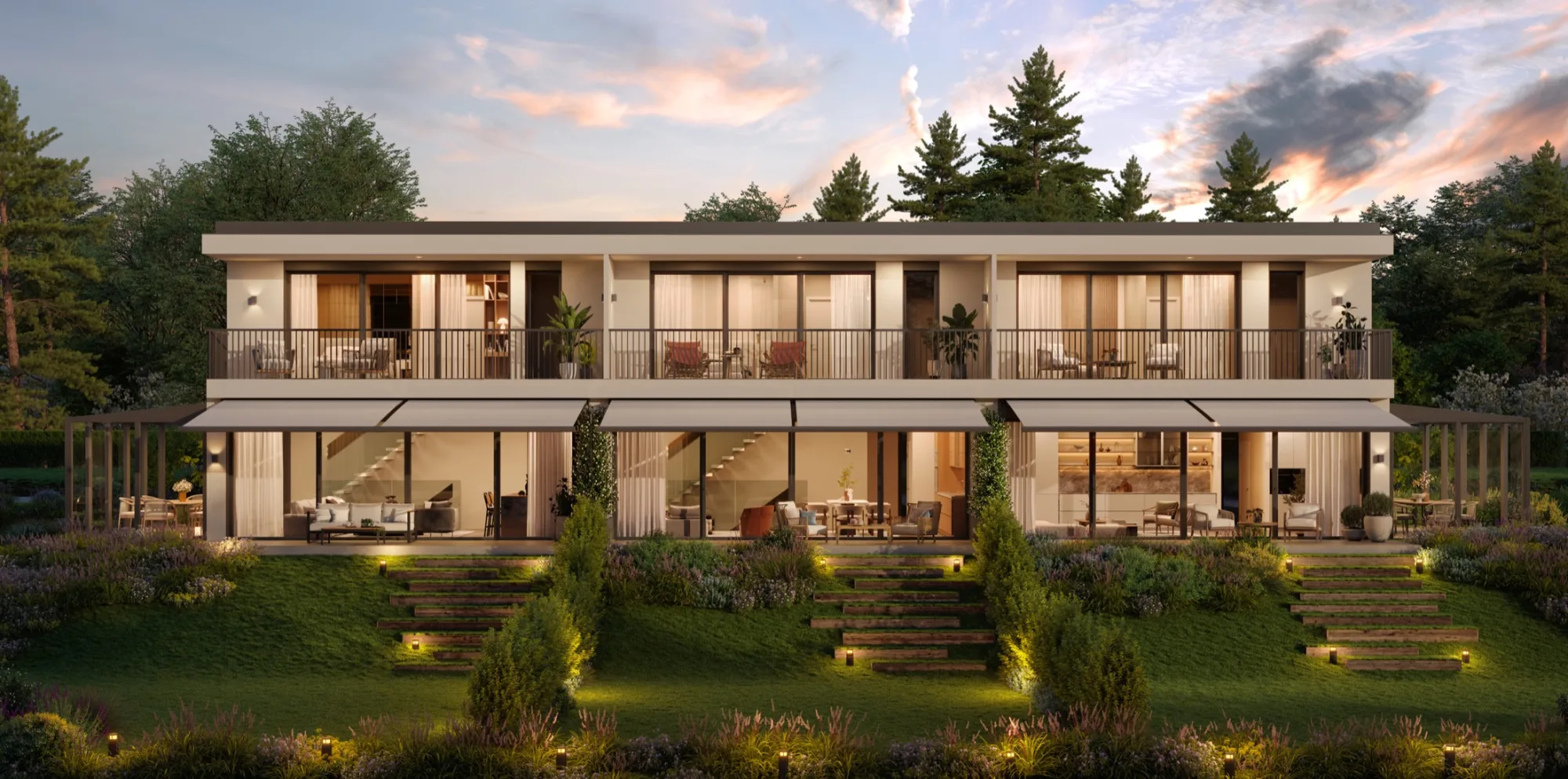 Élévation des trois villas BOTANIA, de gauche à droite