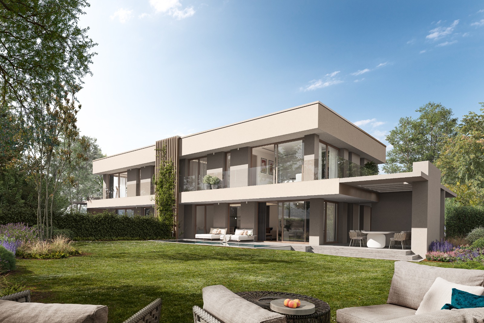 Villa contemporaine à Chêne-Bougeries, 300m2, 4 chambres, piscine, jardin, finitions haut standing, construite en 2022