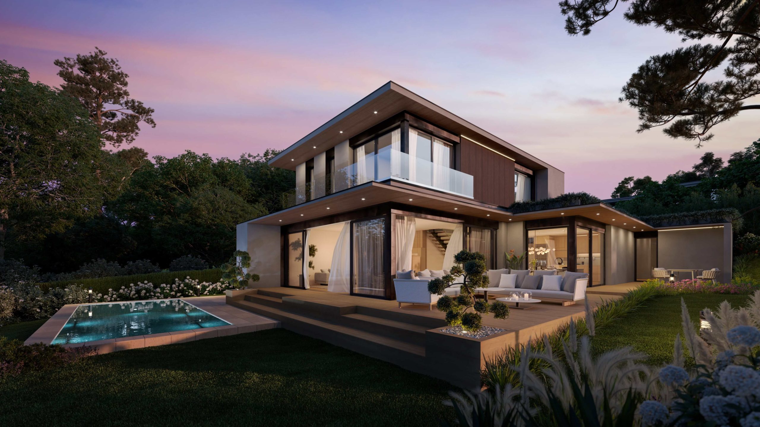 Villa de luxe vendue à Vésenaz avec piscine, vue lac et jardin paysager