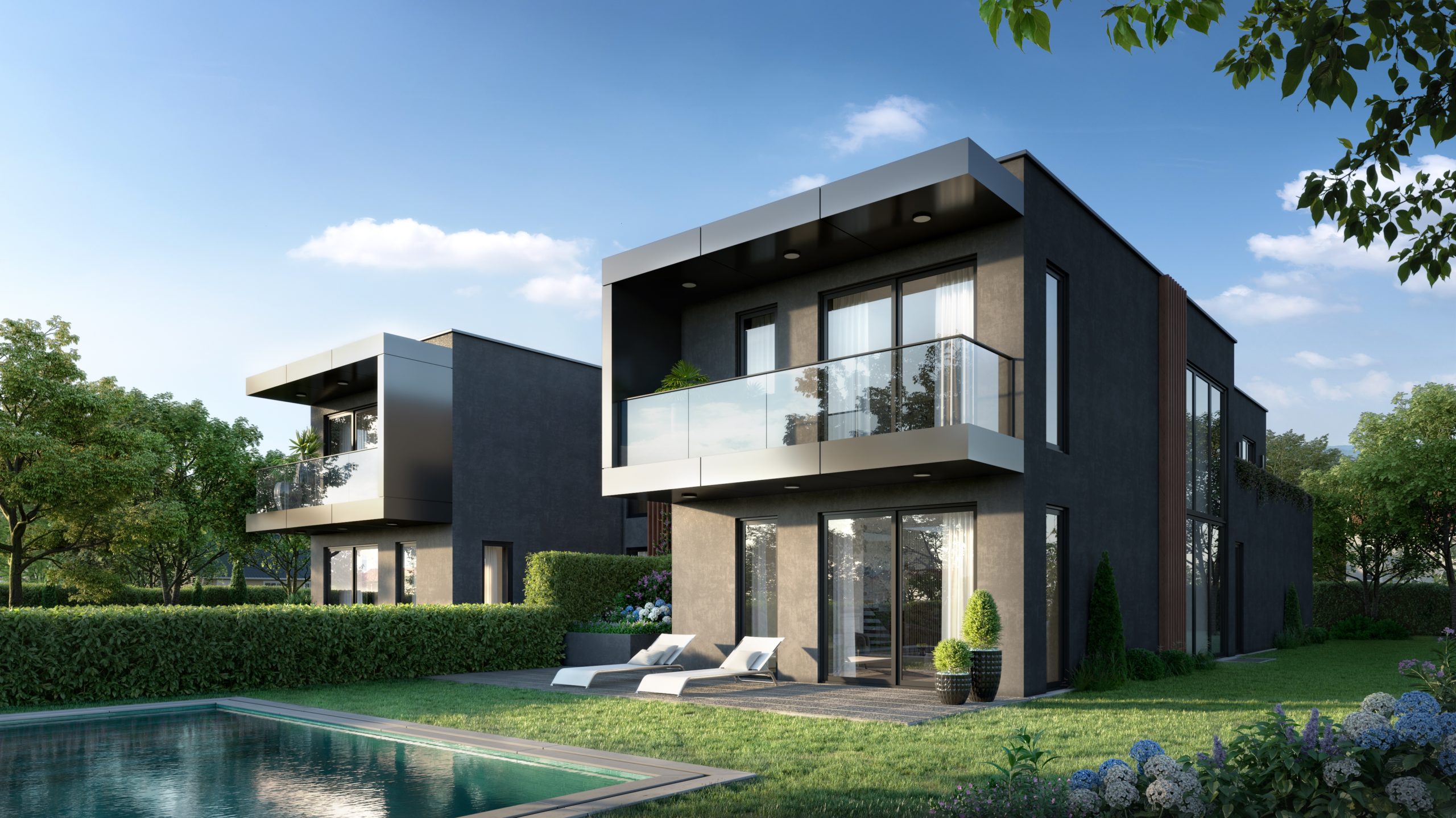 Villa de haut standing vendue à Chêne-Bougeries, promotion Buclines 32, 330m2, piscine, architecture contemporaine