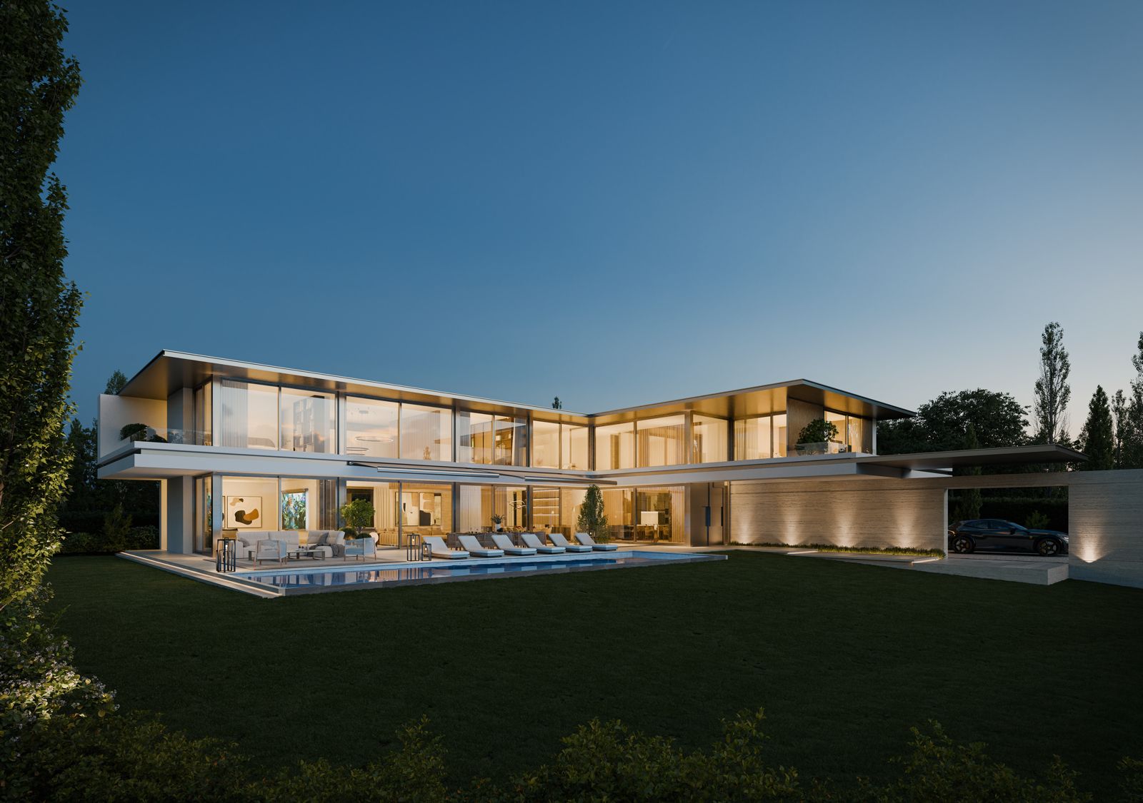 Villa contemporaine vendue à Vandoeuvres finitions exceptionnelles avec piscines et double hauteur