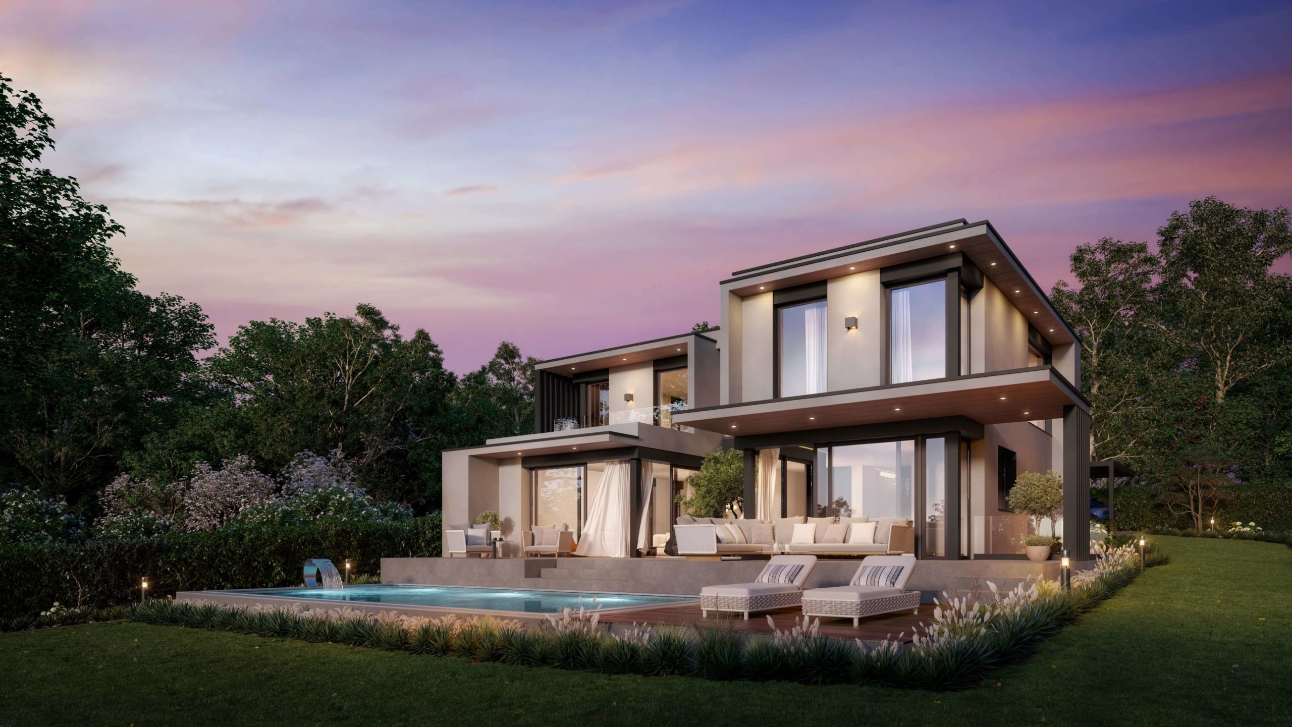 Villa moderne vendue à Vésenaz avec piscine, vue lac et jardin